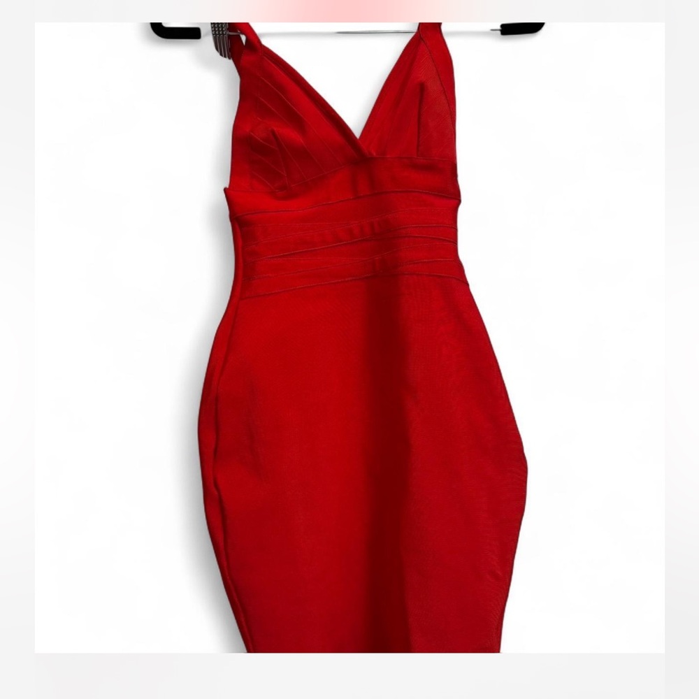 by the way. Red Plunge Neck Bodycon Mini Dress - Picture 4 of 4